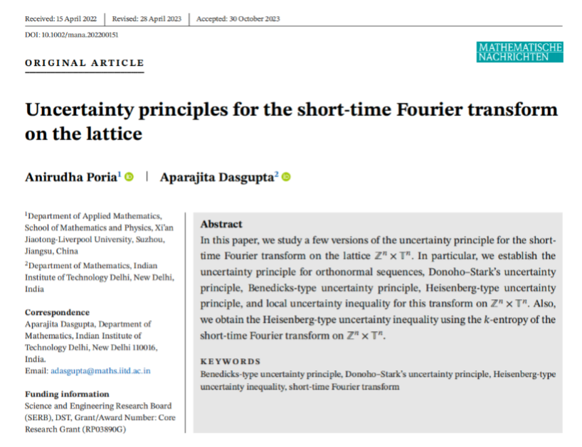 XJTLU Academic Unveils New Insights on Uncertainty Principles in Time-Frequency Analysis
